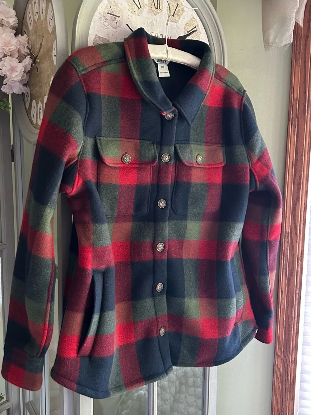 Duluth Trading Co Red Green Navy Buffalo Plaid Button-Front Jacket